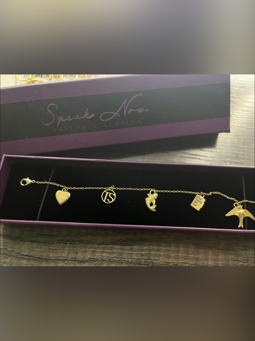 Taylor Swift Speak Now “The Story of Us” Gold Charm Bracelet